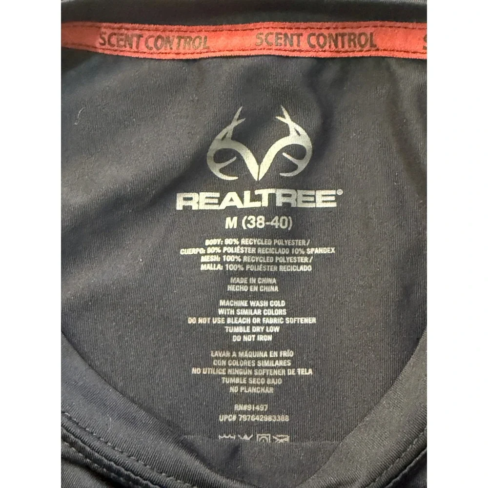 Realtree Performance Shirt Mens Medium Black Scent Control Long Sleeve Stretch